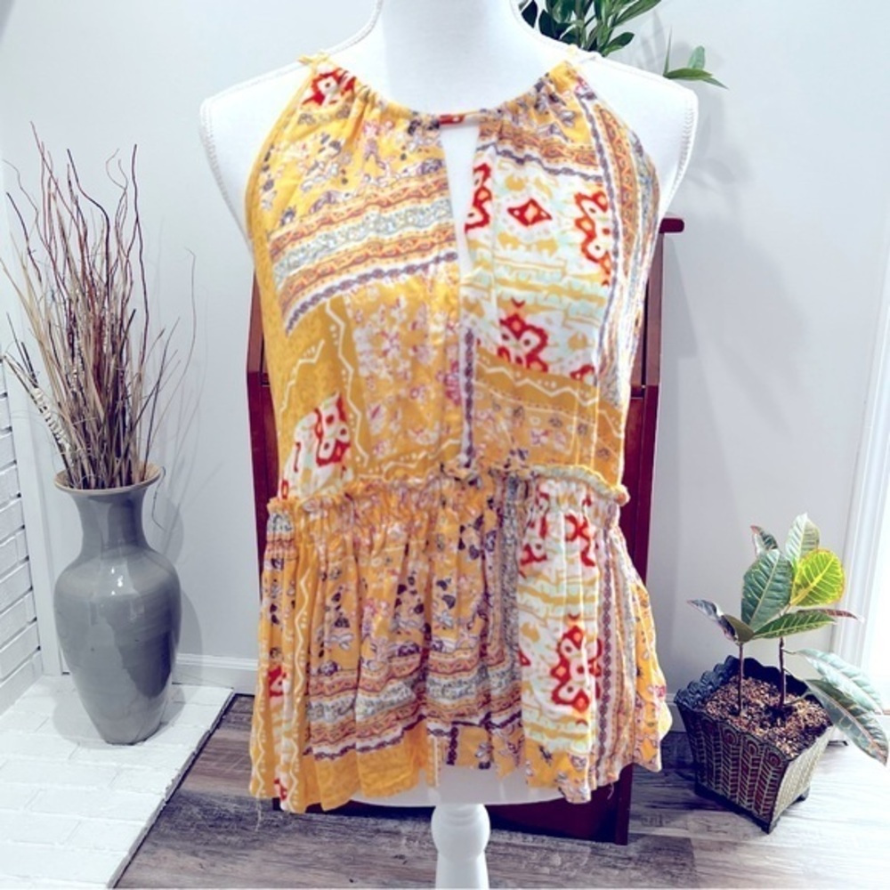 Rachel Zoe CrissCross Self Tie Halter NWT XL Relaxed Fit Peplum Hem Fun Pattern